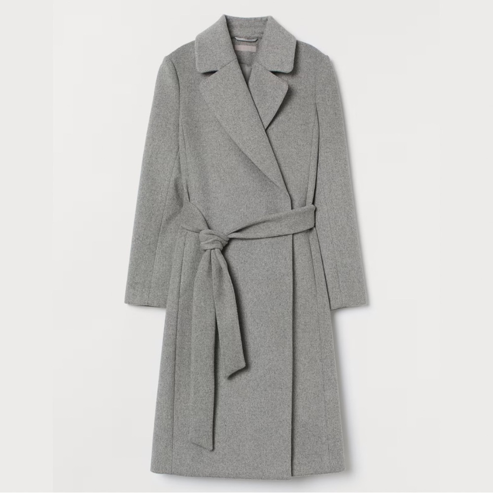 H&M wool-blend coat in grey melange size 6